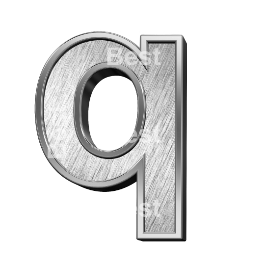 One lower case letter from brushed stainless steel alphabet set, isolated on white