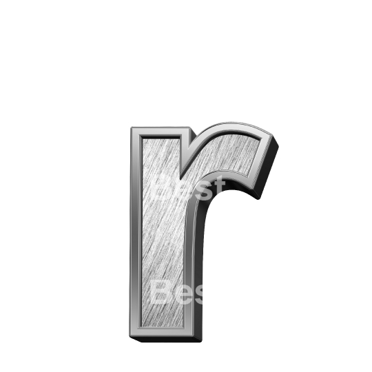 One lower case letter from brushed stainless steel alphabet set, isolated on white