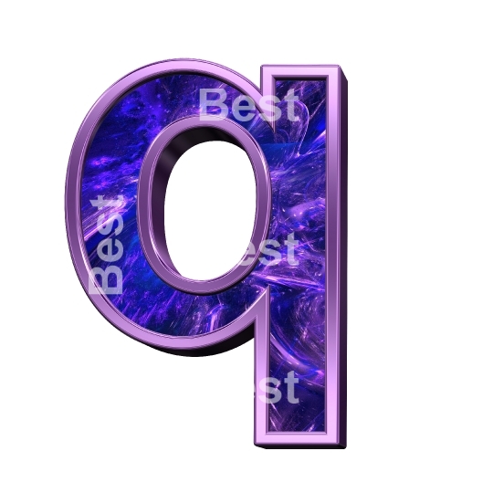 One lower case letter from fractal with purple frame alphabet set, isolated on white.