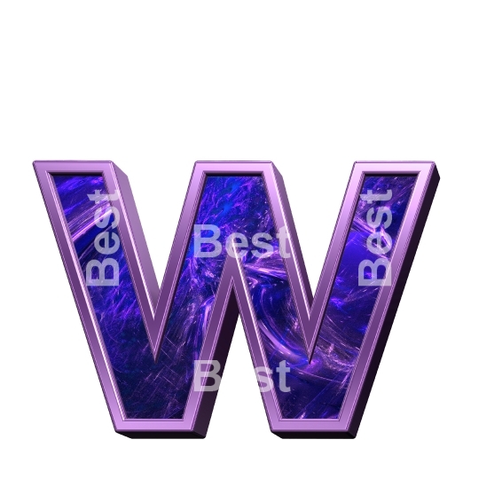 One lower case letter from fractal with purple frame alphabet set, isolated on white.