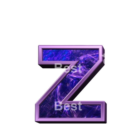 One lower case letter from fractal with purple frame alphabet set, isolated on white.