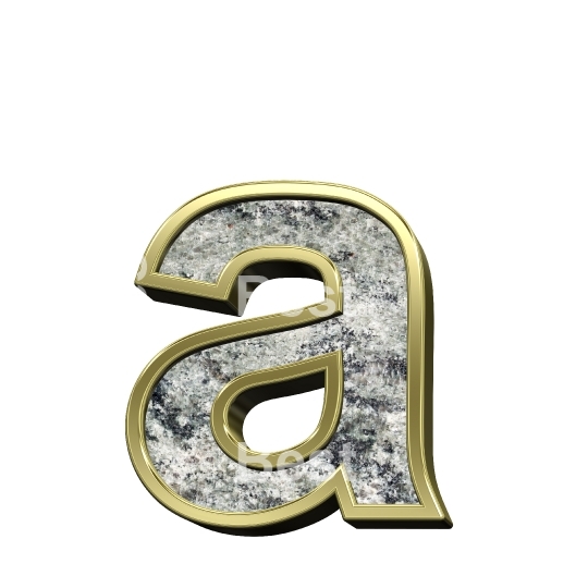 One lower case letter from granite with gold frame alphabet set isolated over white.
