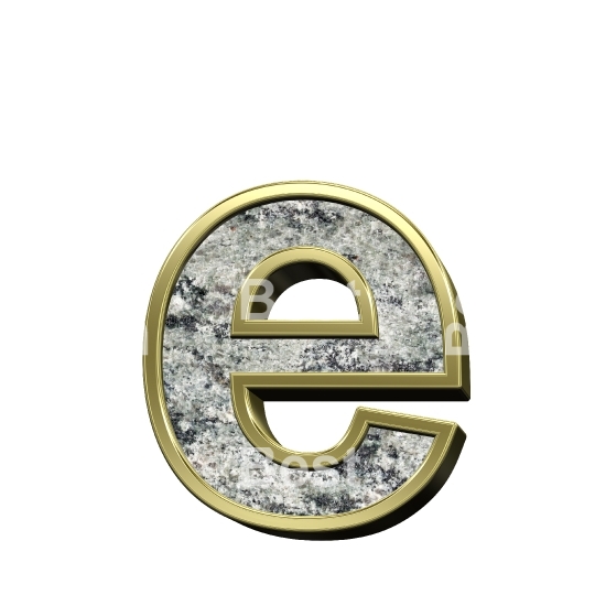 One lower case letter from granite with gold frame alphabet set isolated over white.