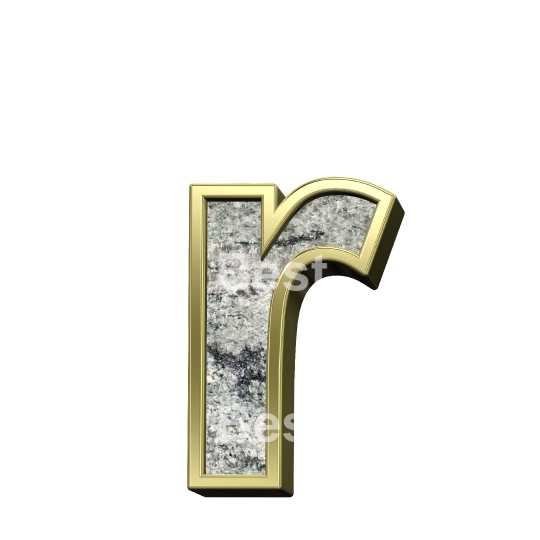 One lower case letter from granite with gold frame alphabet set isolated over white.