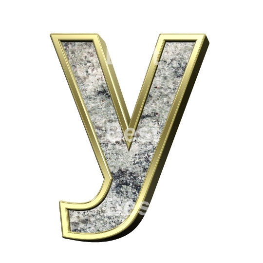 One lower case letter from granite with gold frame alphabet set isolated over white.