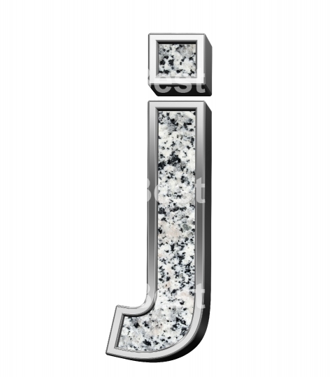 One lower case letter from granite with silver frame alphabet set isolated over white.