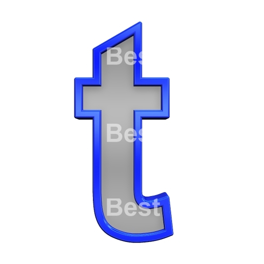 One lower case letter from gray glass with blue frame alphabet set, isolated on white. 