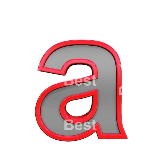 One lower case letter from gray glass with red frame alphabet set, isolated on white. 