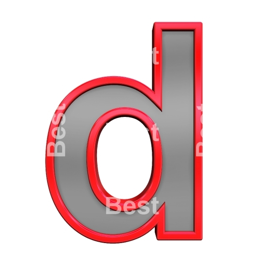 One lower case letter from gray glass with red frame alphabet set, isolated on white. 