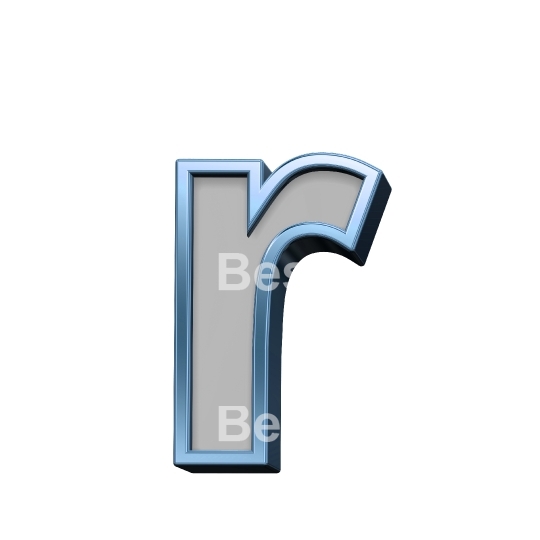 One lower case letter from gray with blue frame alphabet set, isolated on white
