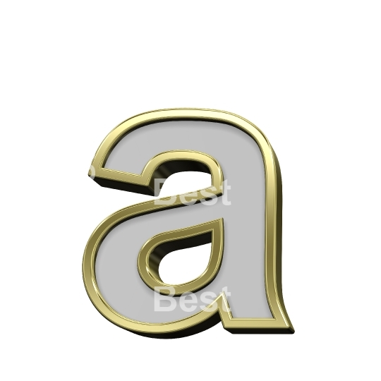 One lower case letter from gray with gold frame alphabet set, isolated on white