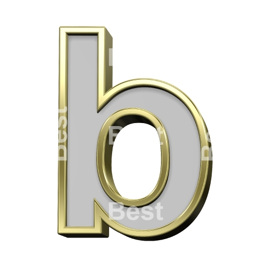 One lower case letter from gray with gold frame alphabet set, isolated on white