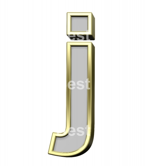 One lower case letter from gray with gold frame alphabet set, isolated on white