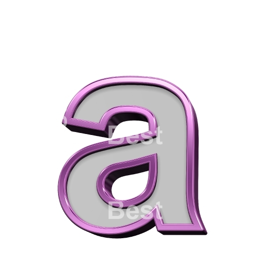One lower case letter from gray with purple frame alphabet set, isolated on white