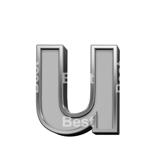 One lower case letter from gray with silver frame alphabet set, isolated on white. 