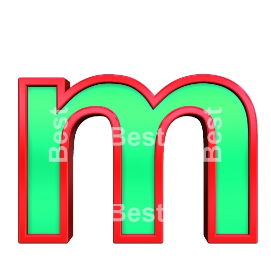 One lower case letter from green with red frame alphabet set, isolated on white. 