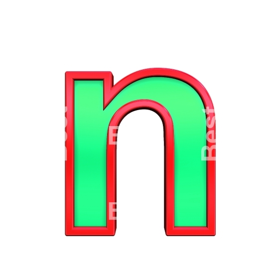 One lower case letter from green with red frame alphabet set, isolated on white. 