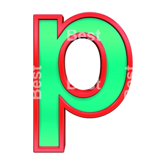 One lower case letter from green with red frame alphabet set, isolated on white. 