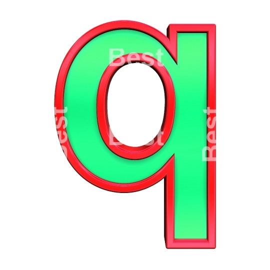 One lower case letter from green with red frame alphabet set, isolated on white. 