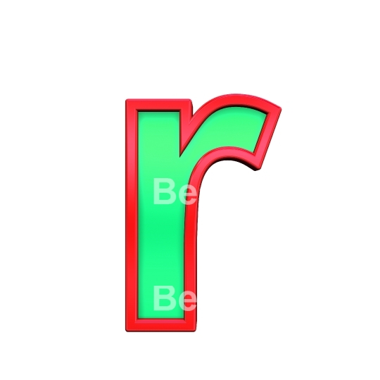One lower case letter from green with red frame alphabet set, isolated on white. 