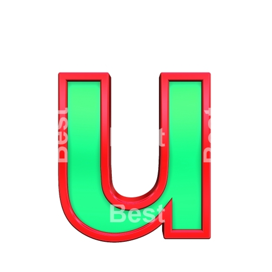 One lower case letter from green with red frame alphabet set, isolated on white. 