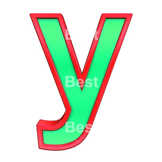 One lower case letter from green with red frame alphabet set, isolated on white. 