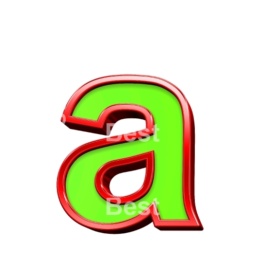One lower case letter from green with shiny red frame alphabet set, isolated on white. 