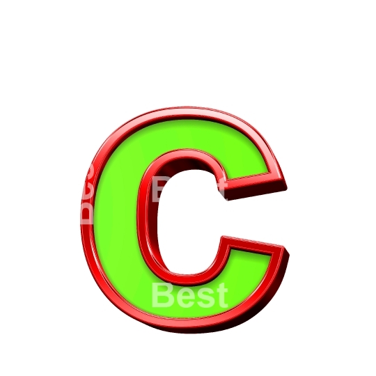 One lower case letter from green with shiny red frame alphabet set, isolated on white. 