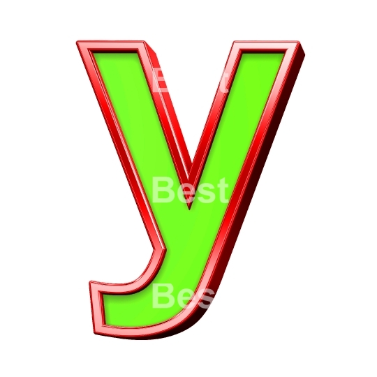 One lower case letter from green with shiny red frame alphabet set, isolated on white. 