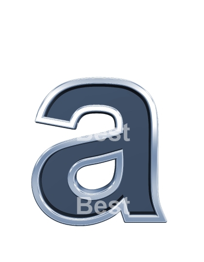 One lower case letter from grey glass with chrome frame alphabet set, isolated on white.