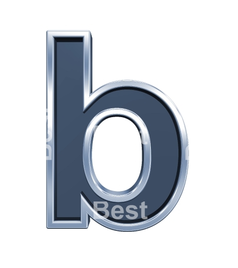 One lower case letter from grey glass with chrome frame alphabet set, isolated on white.
