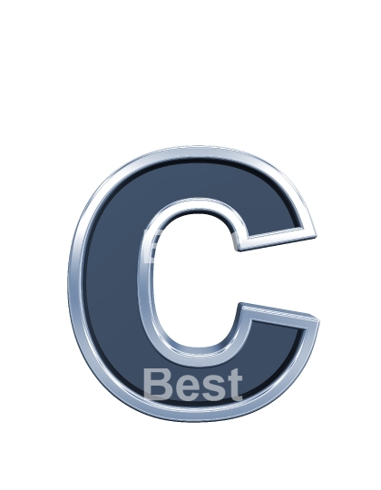 One lower case letter from grey glass with chrome frame alphabet set, isolated on white.