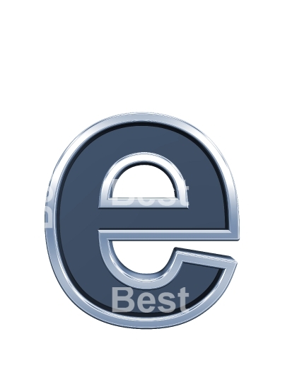 One lower case letter from grey glass with chrome frame alphabet set, isolated on white.