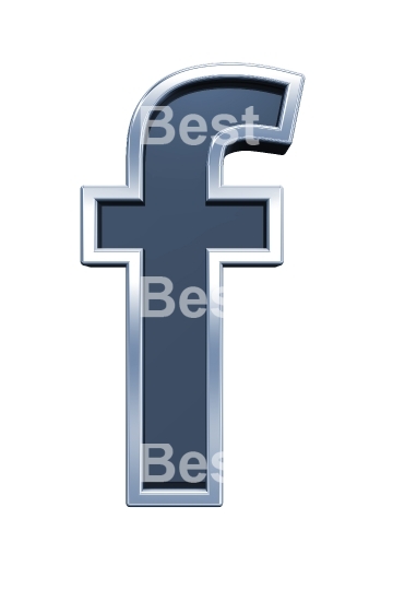 One lower case letter from grey glass with chrome frame alphabet set, isolated on white.