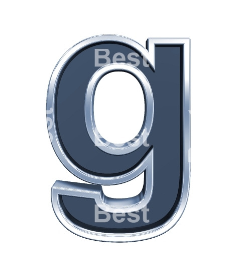 One lower case letter from grey glass with chrome frame alphabet set, isolated on white.