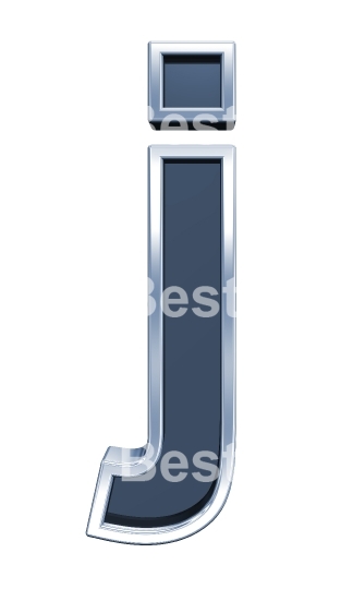 One lower case letter from grey glass with chrome frame alphabet set, isolated on white.