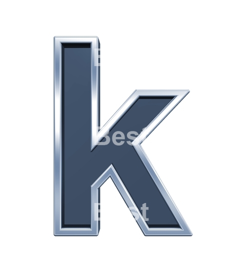 One lower case letter from grey glass with chrome frame alphabet set, isolated on white.