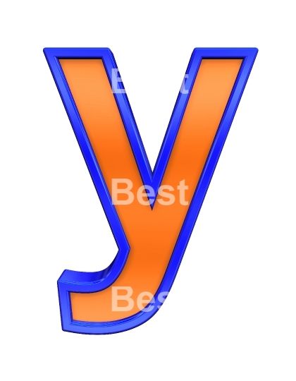 One lower case letter from orange with blue frame alphabet set, isolated on white. 