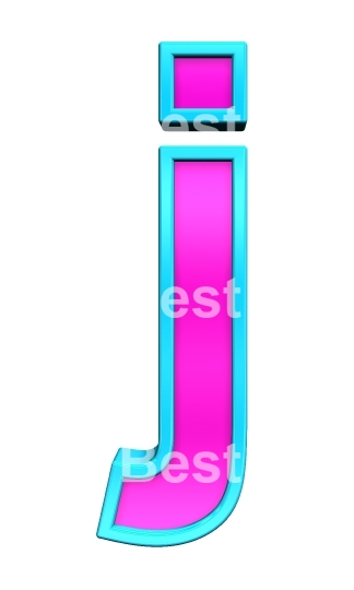 One lower case letter from pink glass with blue frame alphabet set, isolated on white. 