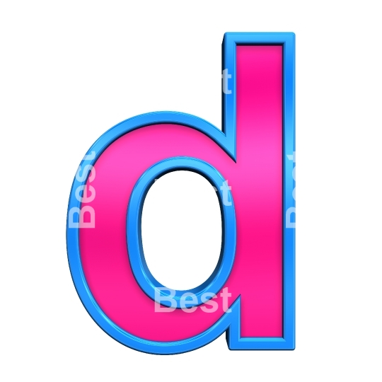 One lower case letter from pink with blue frame alphabet set, isolated on white