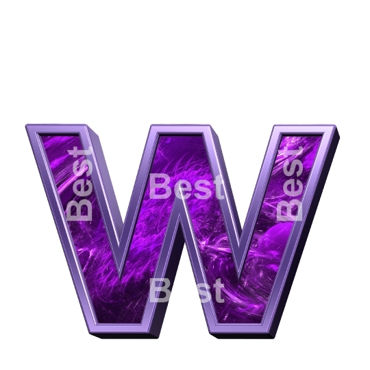 One lower case letter from purple fractal with shiny frame alphabet set, isolated on white.