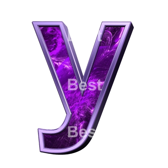 One lower case letter from purple fractal with shiny frame alphabet set, isolated on white.