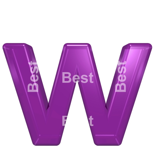 One lower case letter from purple glass alphabet set, isolated on white.