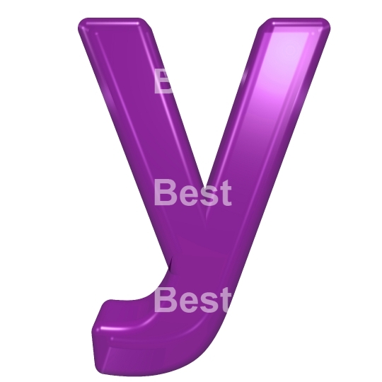 One lower case letter from purple glass alphabet set, isolated on white.