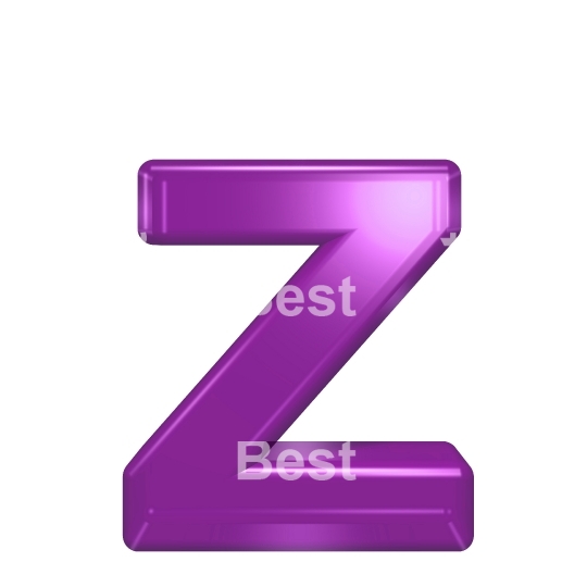 One lower case letter from purple glass alphabet set, isolated on white.