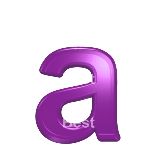 One lower case letter from purple glass alphabet set, isolated on white.