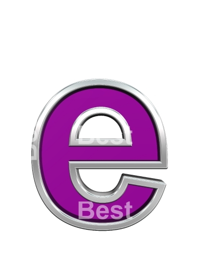 One lower case letter from purple glass with chrome frame alphabet set, isolated on white.