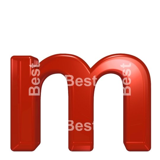 One lower case letter from red glass alphabet set, isolated on white.