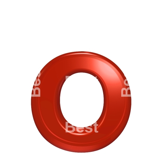 One lower case letter from red glass alphabet set, isolated on white.
