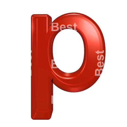One lower case letter from red glass alphabet set, isolated on white.